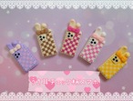 [５個]うさ耳チェック柄スマホ／５色:40mm×18mm