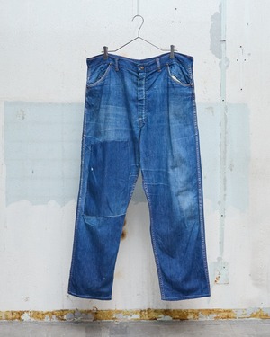 vintage baggy denim painter trousers / hand repaired / PRENTICE zipper