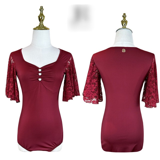 フレアスリーブ 　レース ダンストップス　(レオタードタイプ）  ds1438