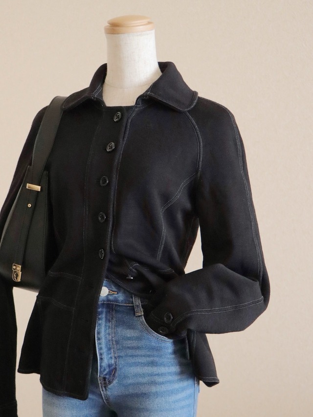 ●made in ITALY black color jersey knitted jacket top