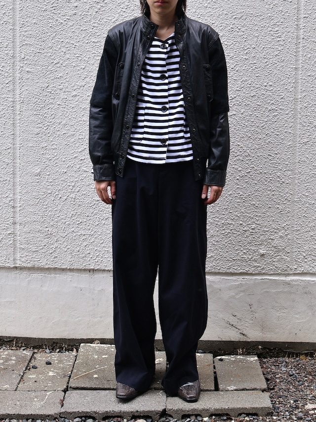 material switching leather blouson