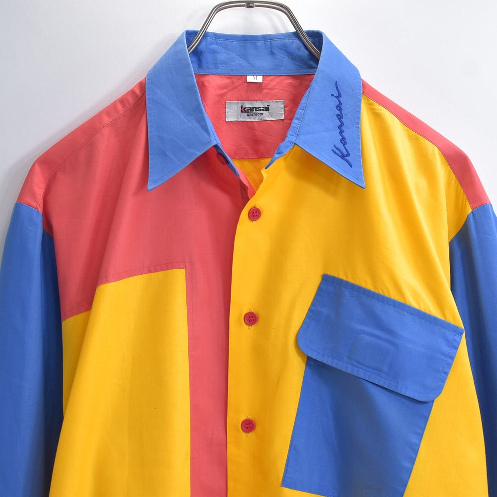 80~90s kansai uniform カンサイユニフォーム クレイジーパターン シャツ 長袖 ジャパンヴィンテージ 山本寛斎 マルチカラー ビンテージ 古着 メンズMサイズ