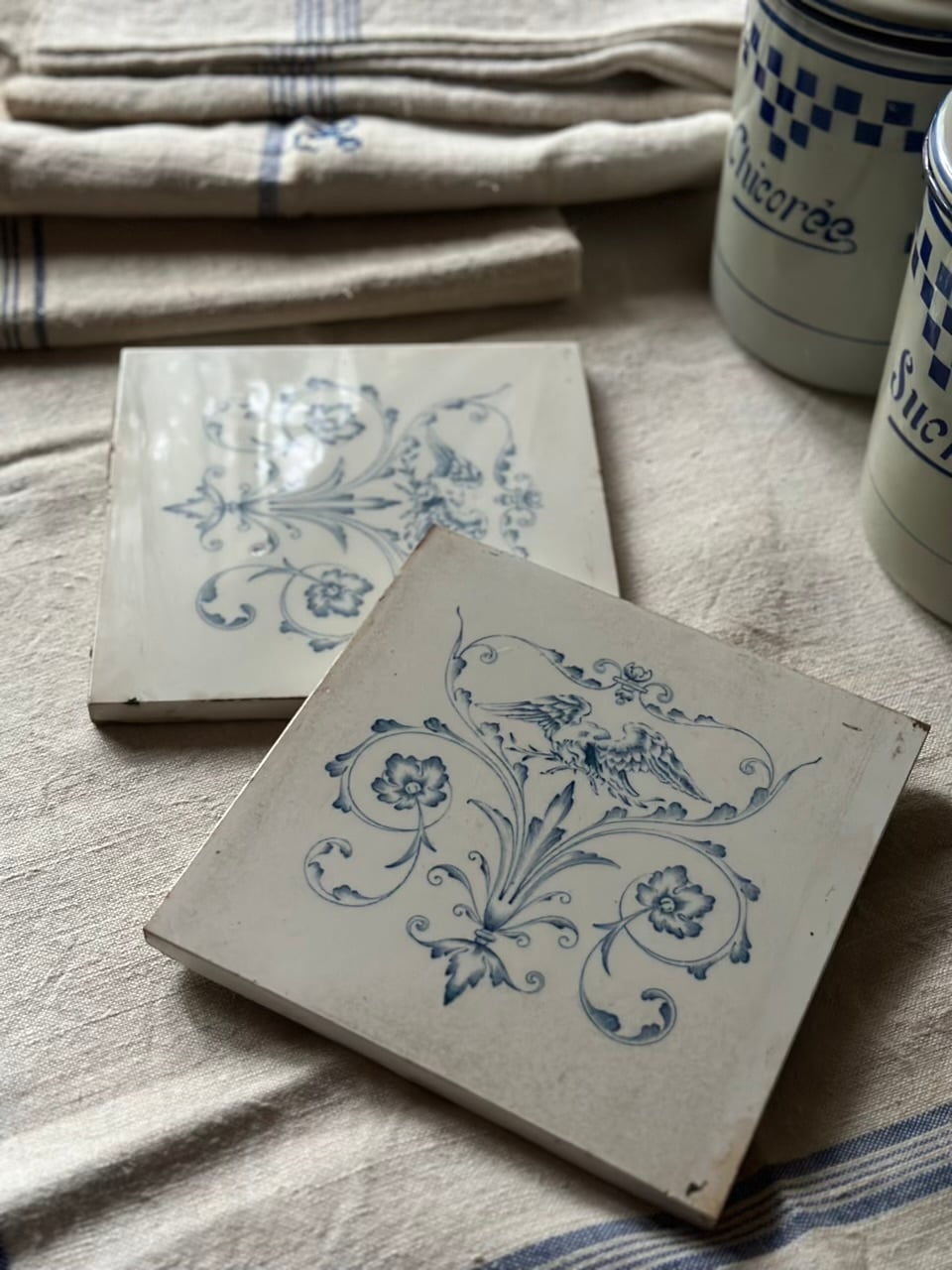 陶器タイル ブルー＆ホワイト 2枚セット | Brocante de La Cocotte