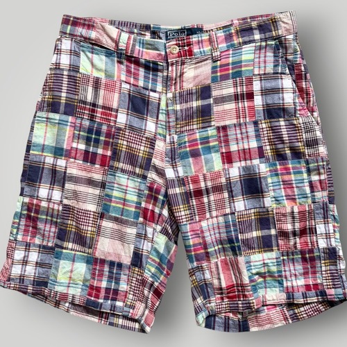 【90s】00s POLO RALPH LAUREN パッチワークショーツ 短パン W33 PROSPECT SHORT マルチカラー チェック VINTAGE ラルフローレン 正規品