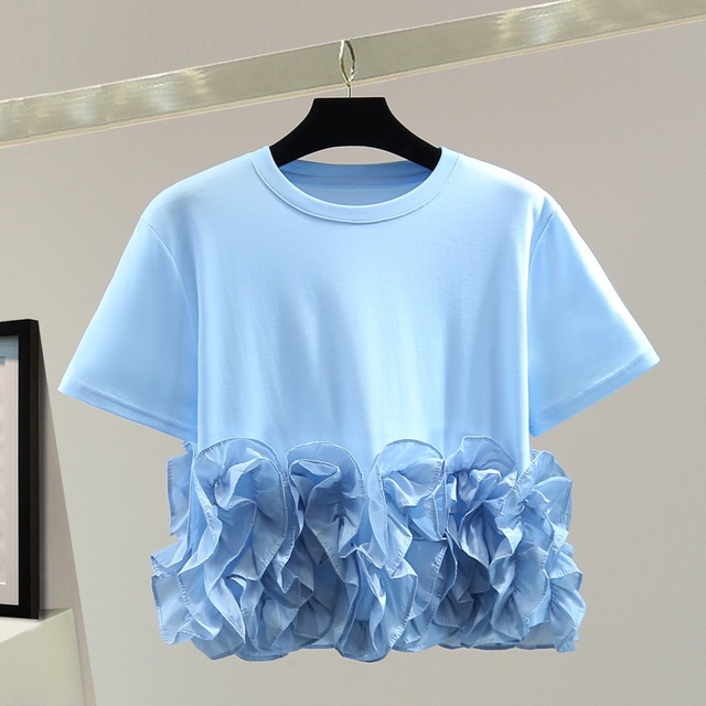 裾フラワーフリルクルーネックTシャツ SU1744