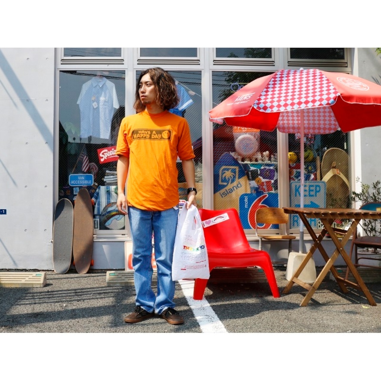 【LOST AND FOUND】"HAVE A HAPPY DAY" Reversible T-shirt (BLK×ORG)