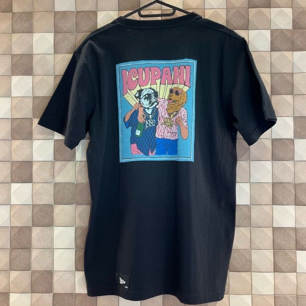 【ICUPANI】オリジナルデザイン　ドッグ柄Tシャツ　ブラック