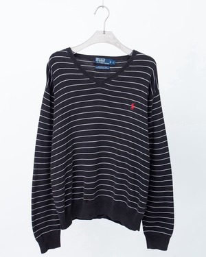 "Polo by Ralph Lauren" V-neck stripe pima cotton knit sweater