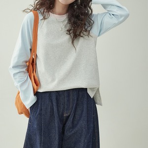 sweet colorblock raglan sleeve slit long sleeve t shirt