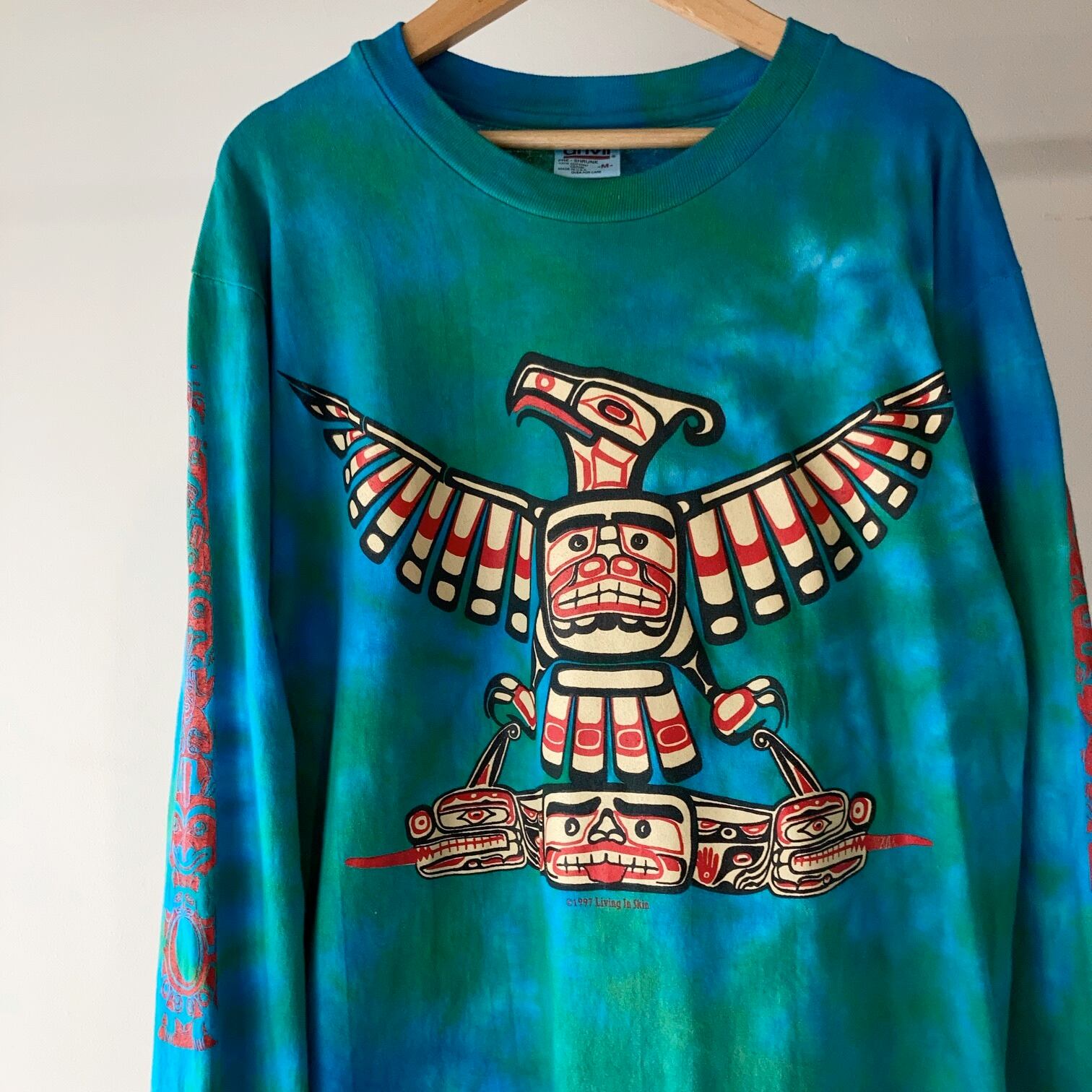 90's LIVING IN SKIN L/S タイダイTシャツ 袖プリント SIZE M【0618A18