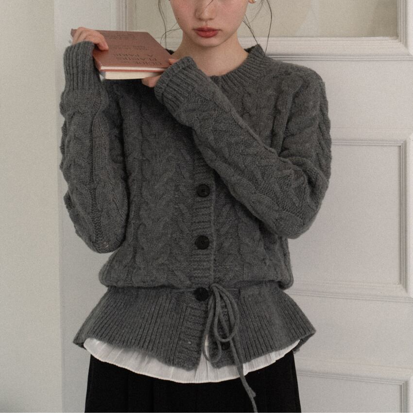 waist drawstring knit cardigan　J00437