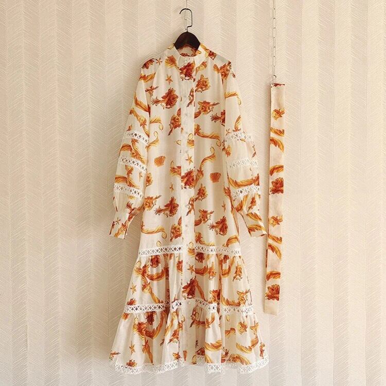 イエローフラワーパールボタンドレス3455