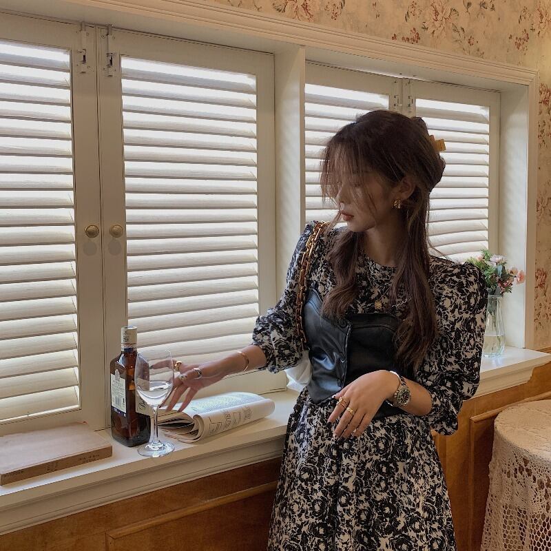 オータムフローラルドレス スタイルレッドレディース 秋物 花柄 ドラファッションホール51584517999