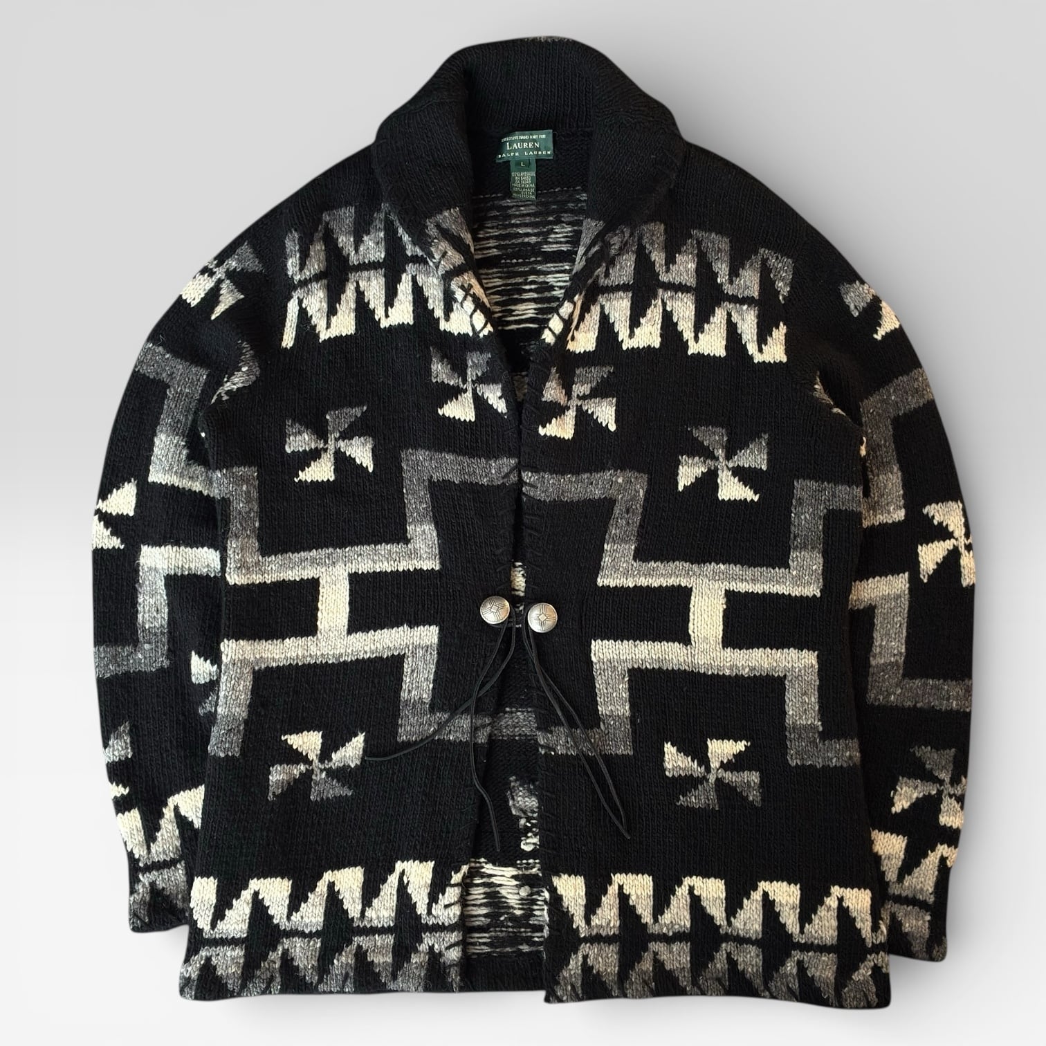 90's Ralph Lauren“ネイティブ柄ガウン“ニット カーディガン ラルフ