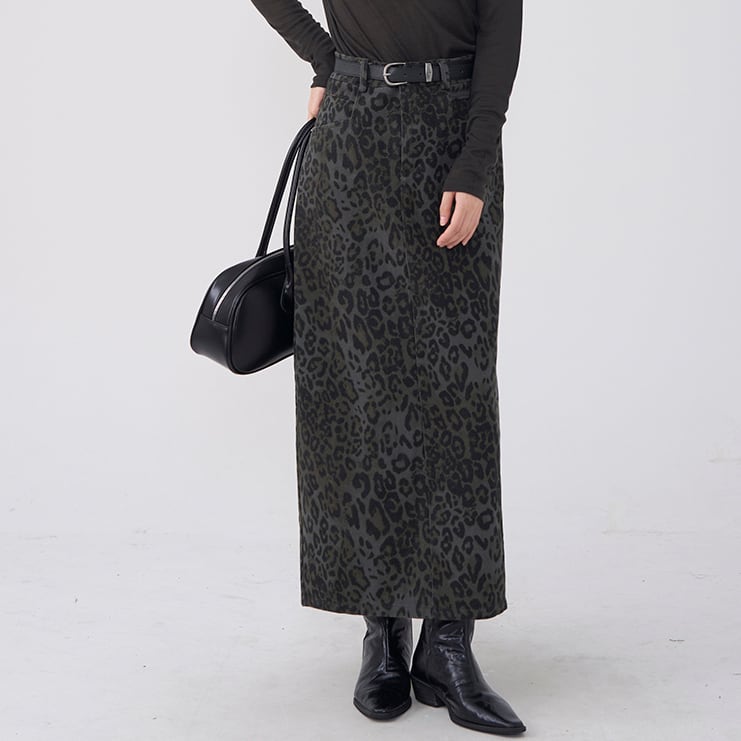 Leopard Back slit skirt S52