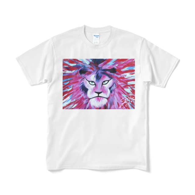 Pink Lion Tシャツ：ユッコ・ミラー絵画シリーズ（ホワイト）