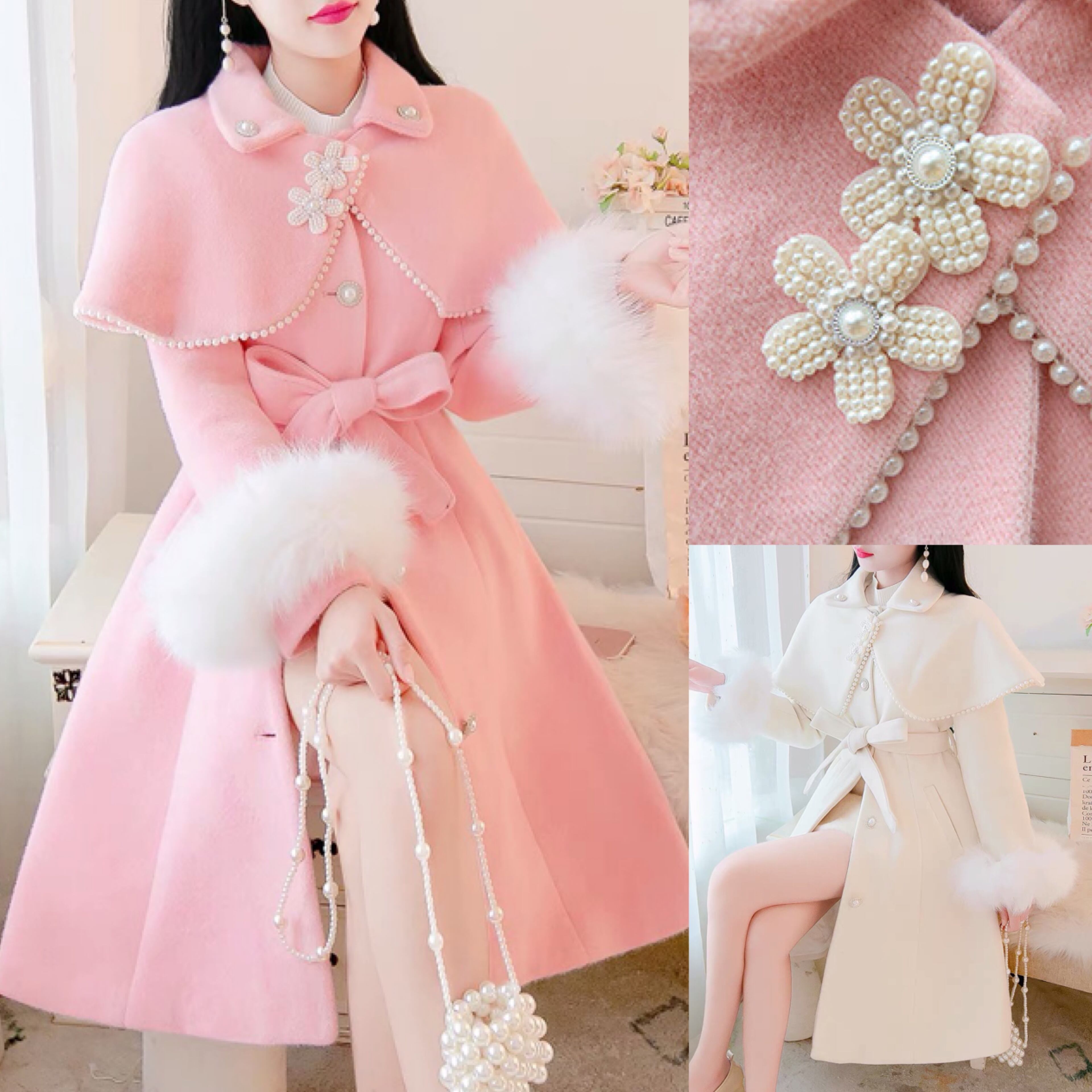 2カラー 】ピンク コート 白 パール 【3カラー】白 ピンク 赤 コート