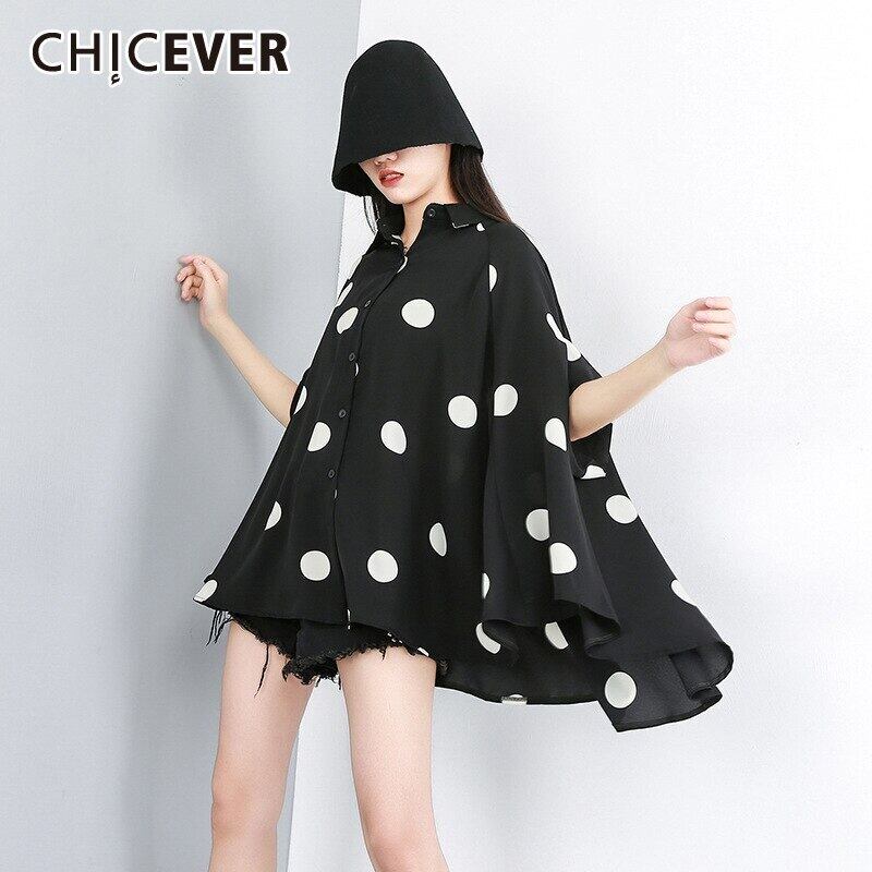 CHICEVERドットヒットカラーレディースブラウスラペルカラーショートバットウィングスリーブオーバーサイズシャツ2020洋服 6base535972825358