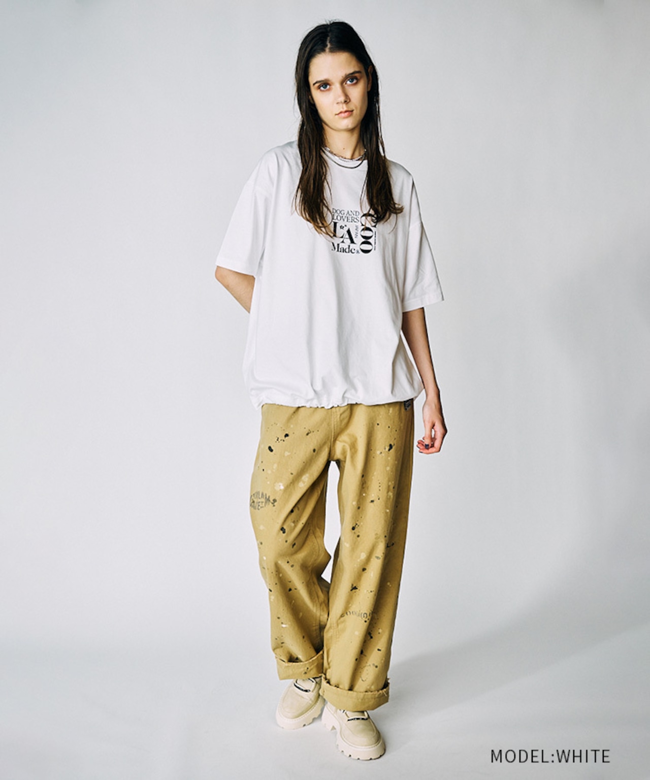 Dog & LOVERS プリントルーズTシャツ (WHITE) CQ-49012