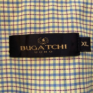 【BUGATCHI】韓国製 水色 ストライプ 半袖シャツ XL  ビッグサイズ レーヨン ポリエステル 爽やかな一着 US古着