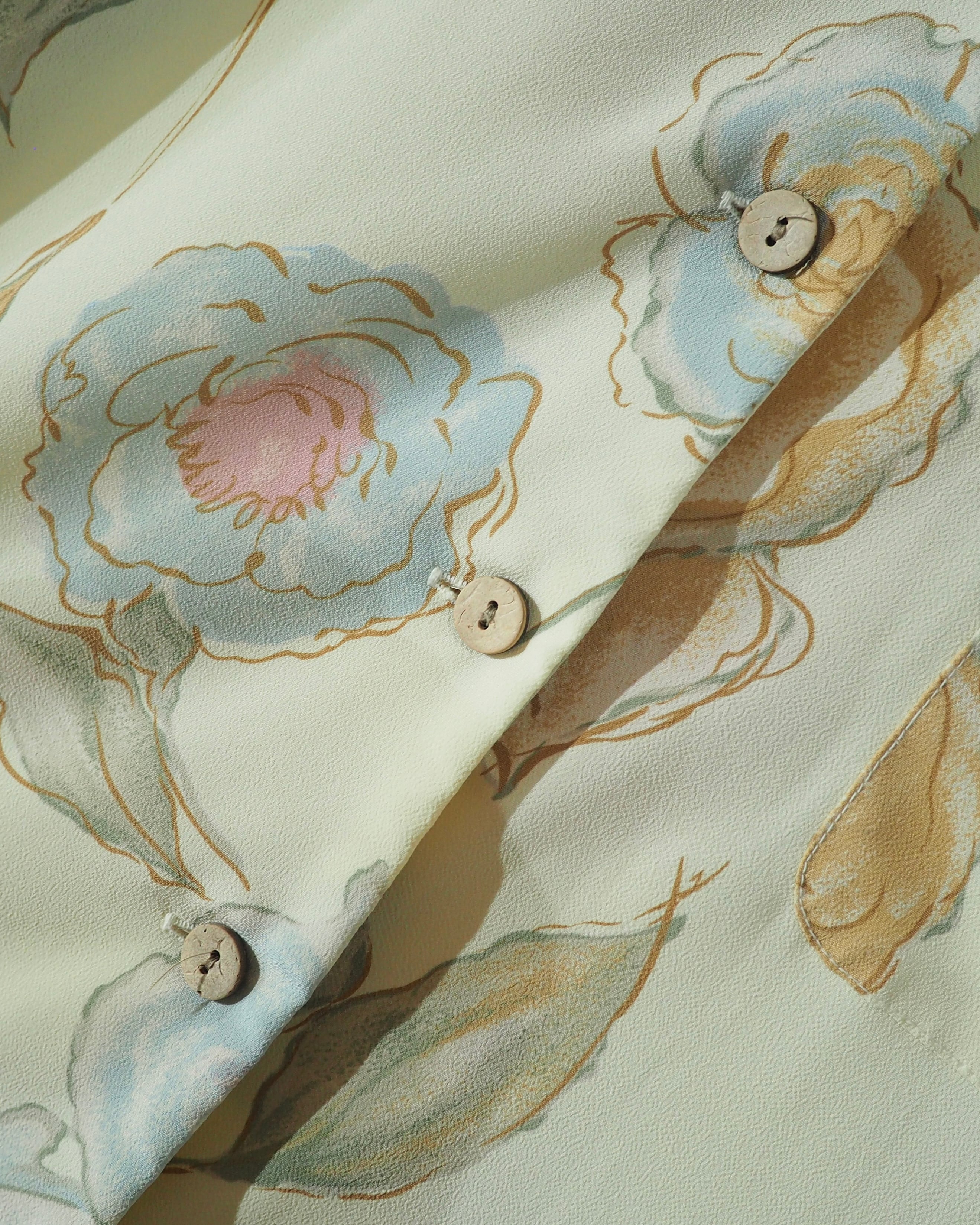 1980s Pale tone Flower printed vintage Open collar SS shirt