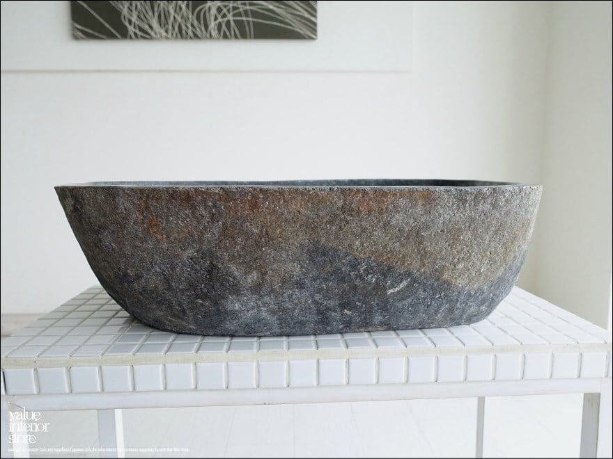 手洗鉢 自然石 洗面ボウルL-F08 洗面器 手洗いボウル 手洗い器 ウォッシュボウル 洗面資材 洗面材料 W49.5 x D36.5 x H14.5cm