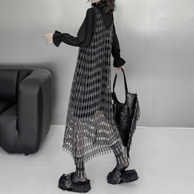 Mesh vest + plain long sleeve t-shirt C0486