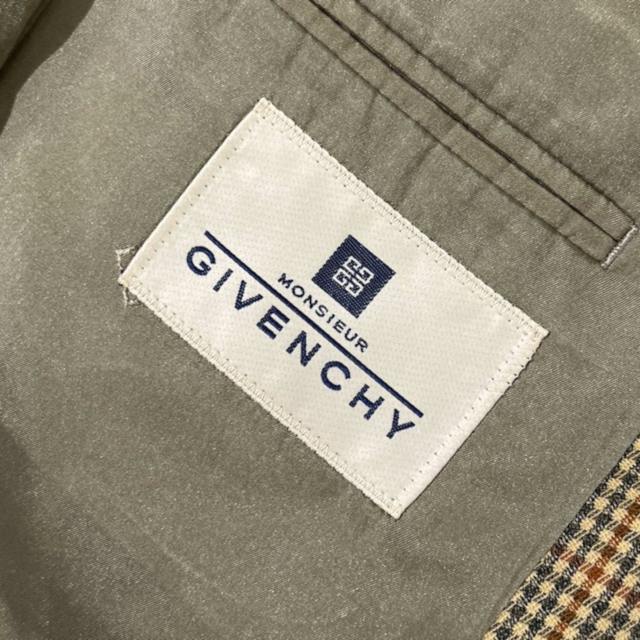 90s GIVENCHY ジバンシィ チェック ウール テーラードジャケット 96-86-170/メンズ 背抜き ビンテージ