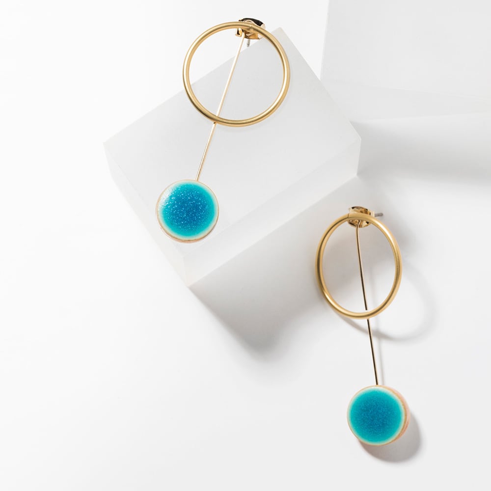 MIKELOオリジナル陶器 信楽 揺れるフープ ピアス サークル ターコイズ