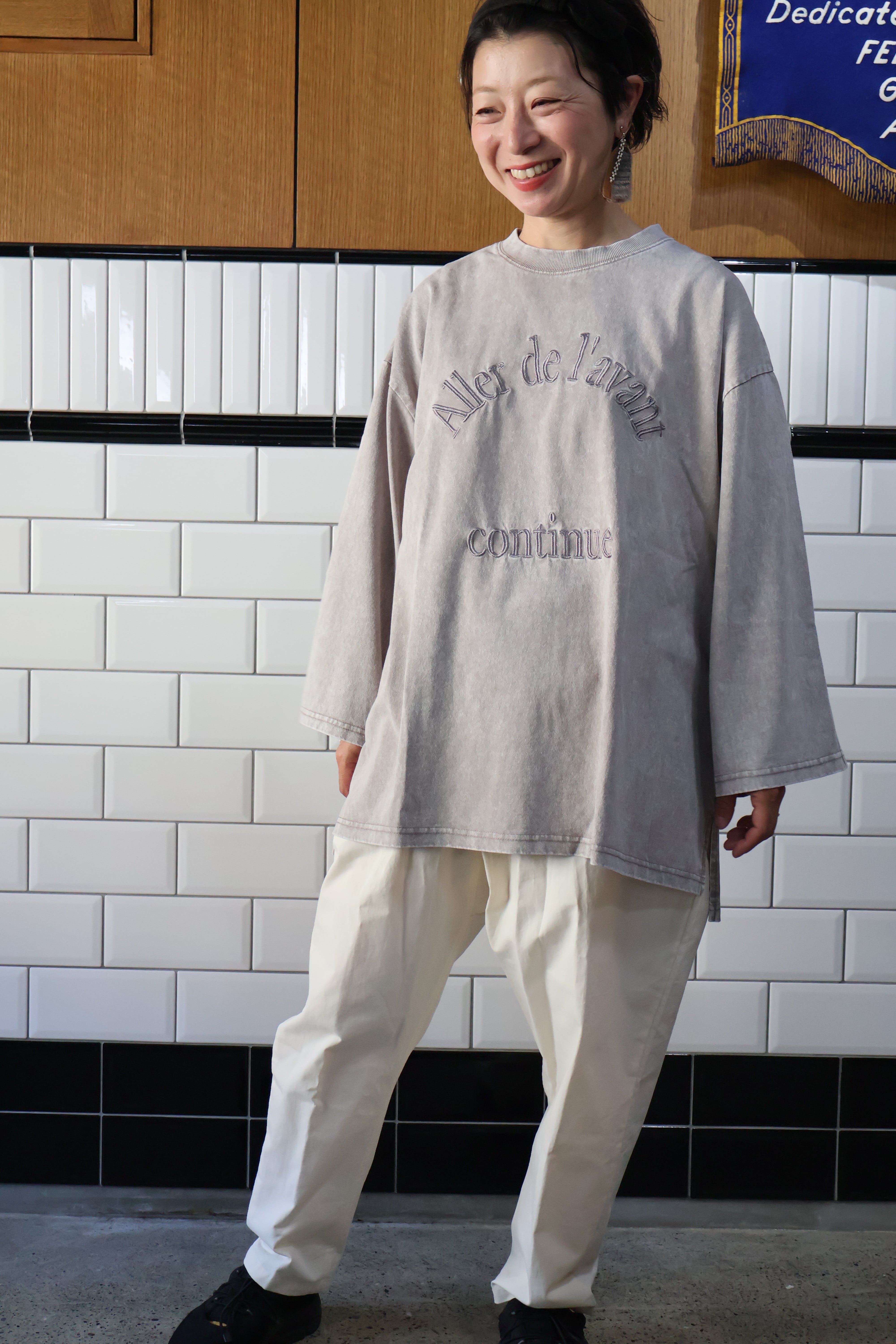 NEW！ピグメント加工刺繍ロゴクルー7分袖【12505-253-10】2025SS