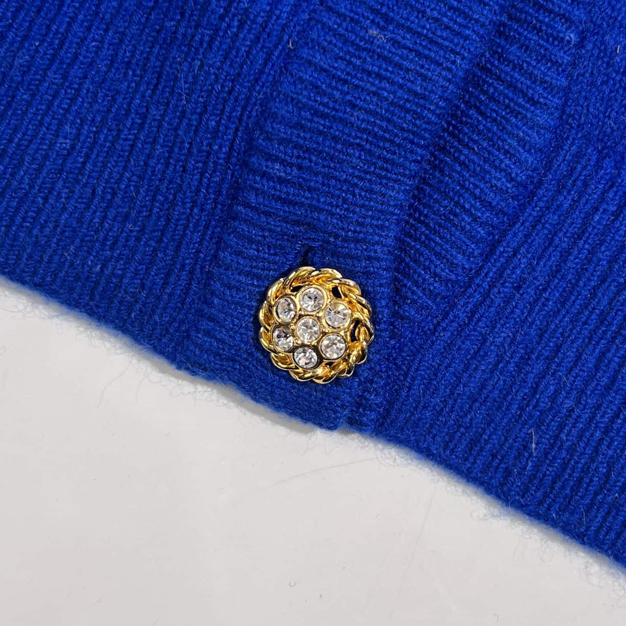 カシミヤ100% MADAME PARIS マダムパリス 豪華ボタン ニット カーディガン L/ブルー系 レディース