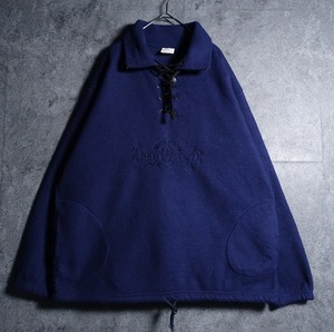 EURO Navy Logo Embroidery Lace-Up Design Fleece Shirt