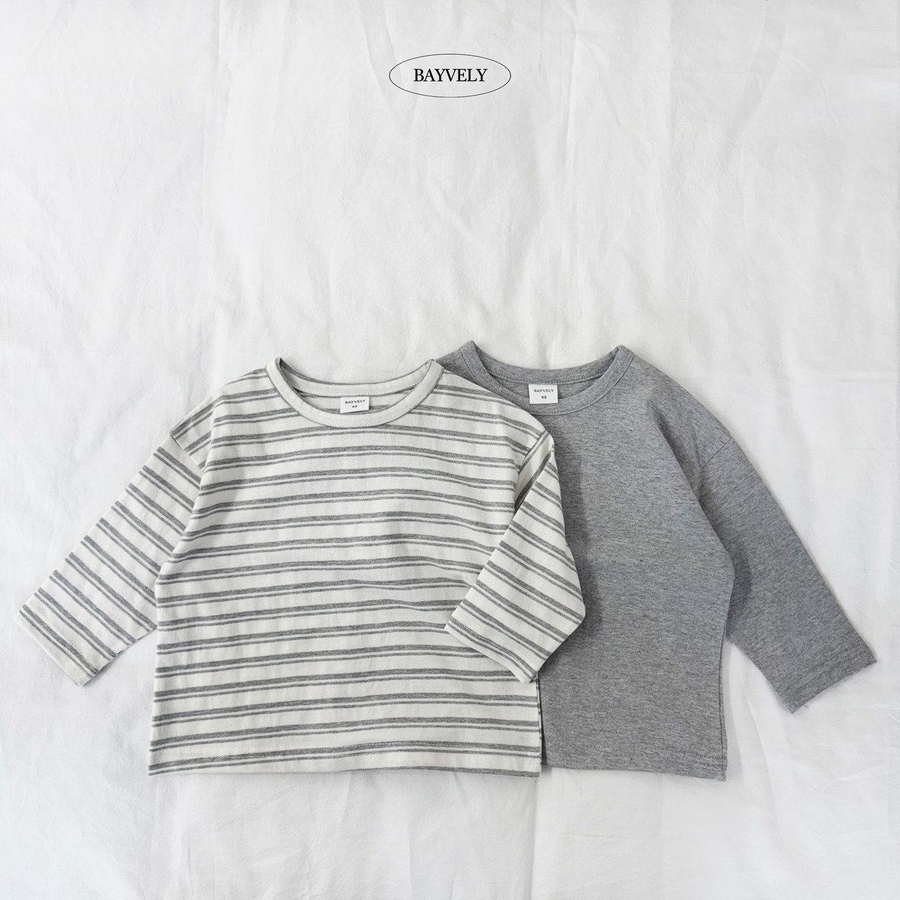 【取寄/韓国直送】BAYVERY  無地＋ストライプTシャツ（2枚セット）｜秋服｜韓国子供服｜26/AT