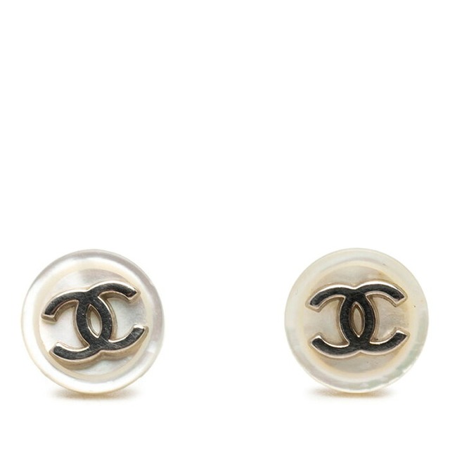 シャネル ココマーク ボタン モチーフ ピアス シルバー ホワイト メタル レディース CHANEL 【中古】