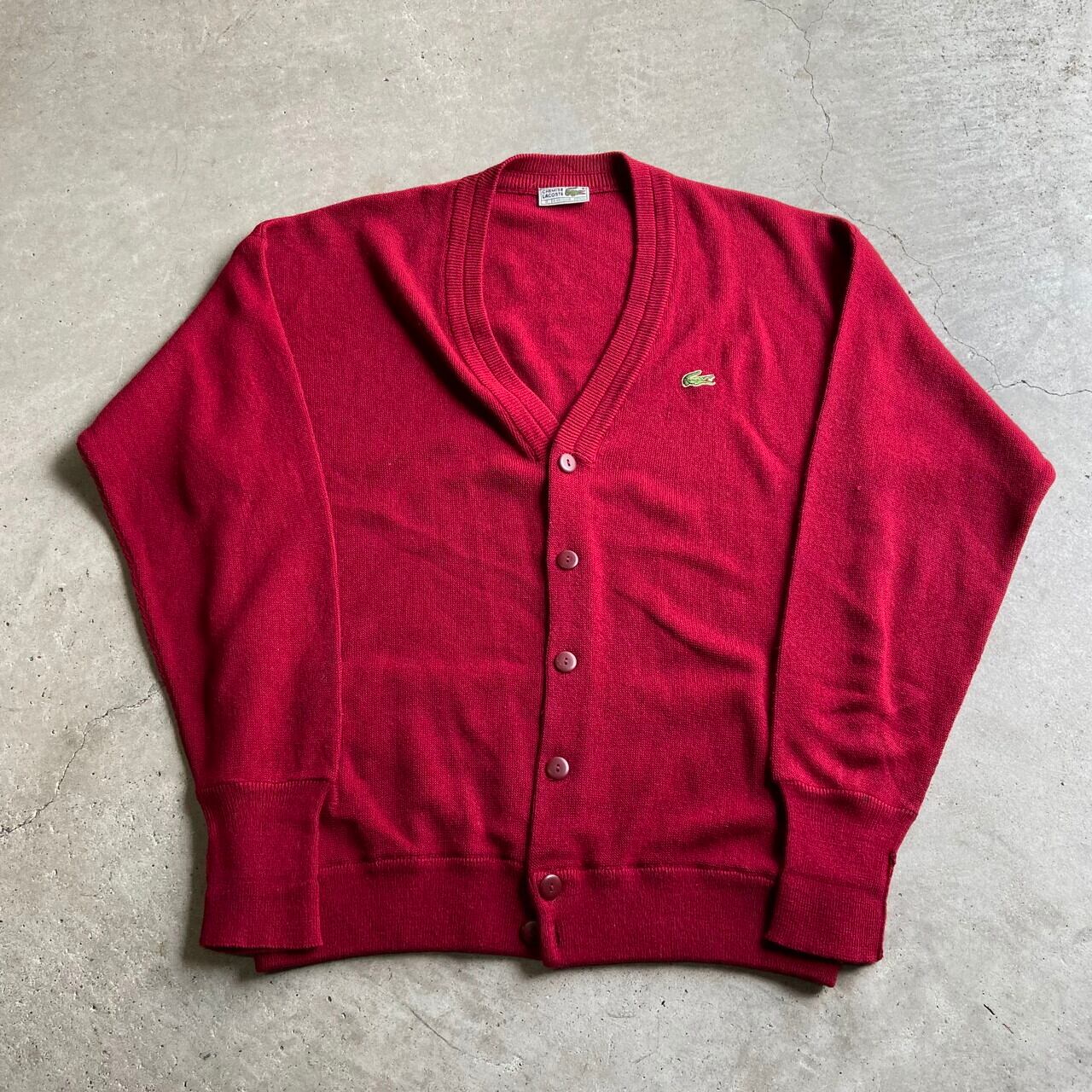 訳あり特価 80年代 スペイン製 Lacoste ラコステ アクリルカーディガン メンズxl相当 80s ヴィンテージ ビンテージ 古着 ボルドー ワインレッド えんじ ニットセーター Cave 古着屋 公式 古着通販サイト