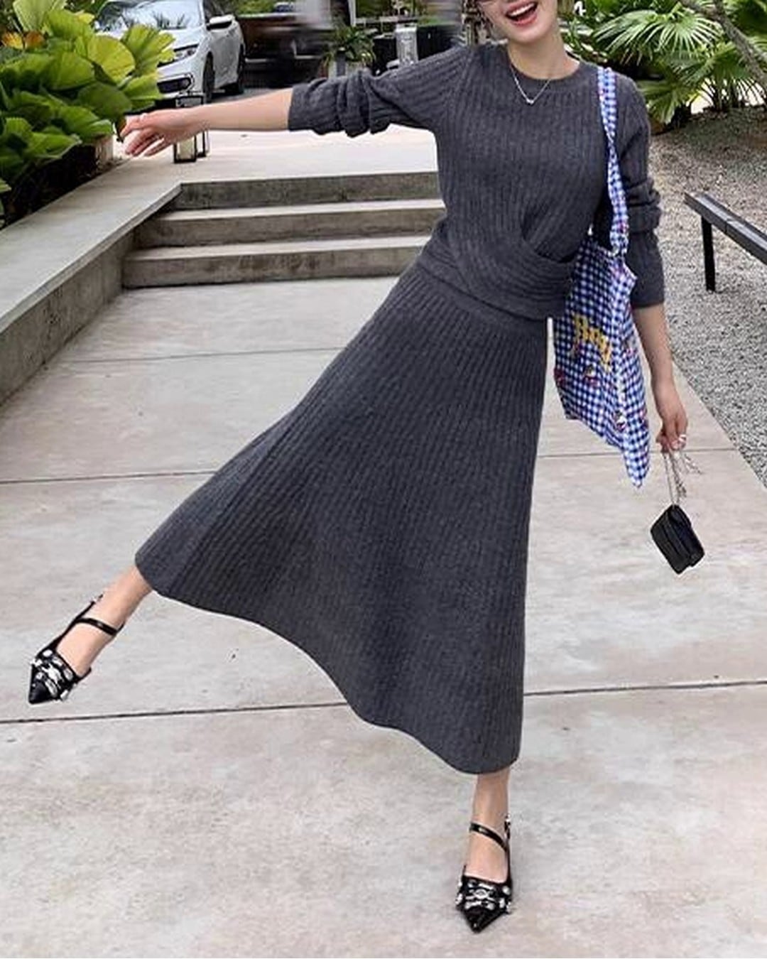 フロントデザインニット+スカートセットアップ A24482