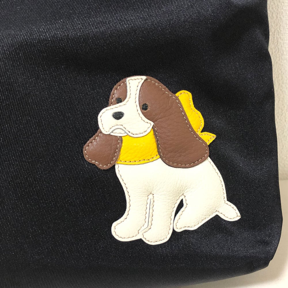 【美品】イビサ　犬チャーム付き　ナイロン　レザー　2wayハンドバッグ