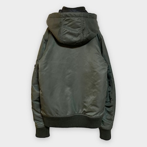 【ALPHA INDUSTRIES】フーデッドリブジャケット フライトジャケット ジャンパー ブルゾン MA-1 ワッペン フード リブ 中綿 ミリタリー フルジップ ジップアップ M アルファ サーモライト THERMOLITE エドウィン EDWIN 日本企画 US古着