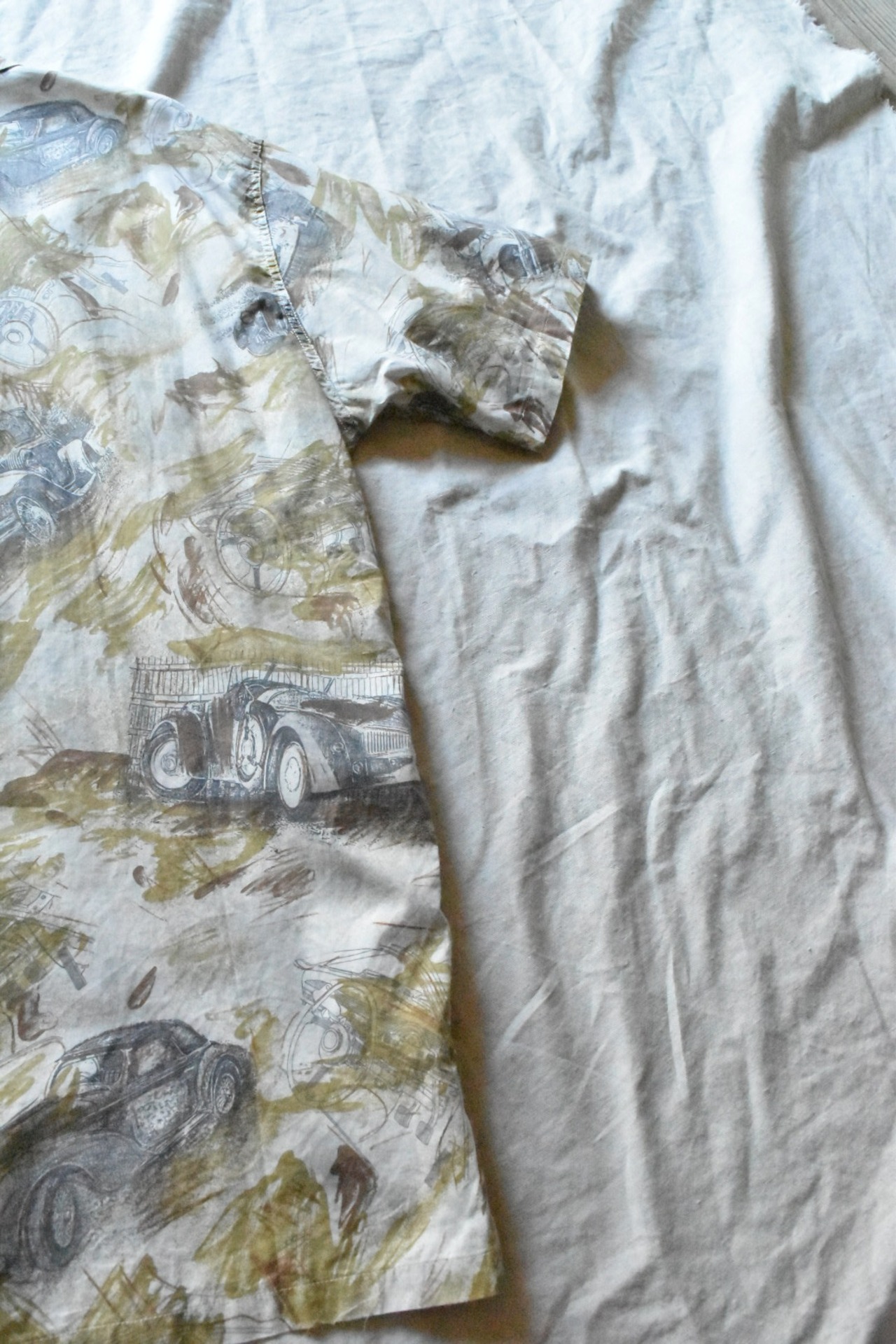 Italy made car pattern open collar S/S shirt