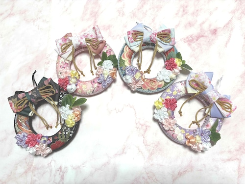 レシピなし【和柄のリース キット】ファブリック＆リボンレイミックス
