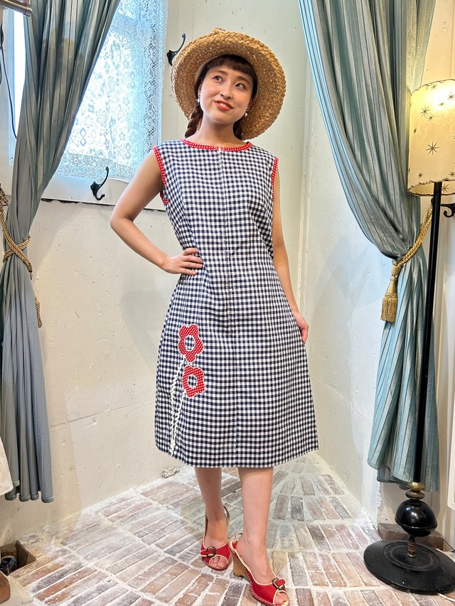 60s 70s “Step’n Go” check dot dress