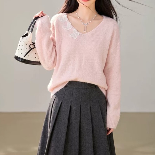 バタフライVネックニットトップス ・79489