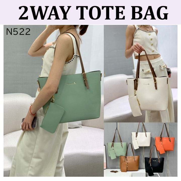【N522】エレガント2WAYトートバック&ミニポーチ付き 斜めがけ 手提げ 肩掛け 通勤 通学