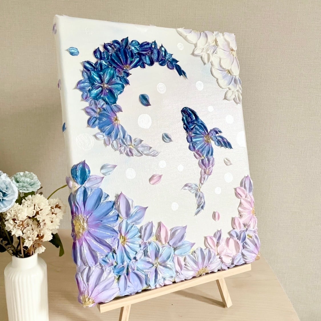 「花和の幸来」35×27㎝　玄関インテリア　テクスチャーアート　鯨の絵画 花和の幸来」35×27㎝ 玄関インテリア 花のテクスチャーアート 鯨の