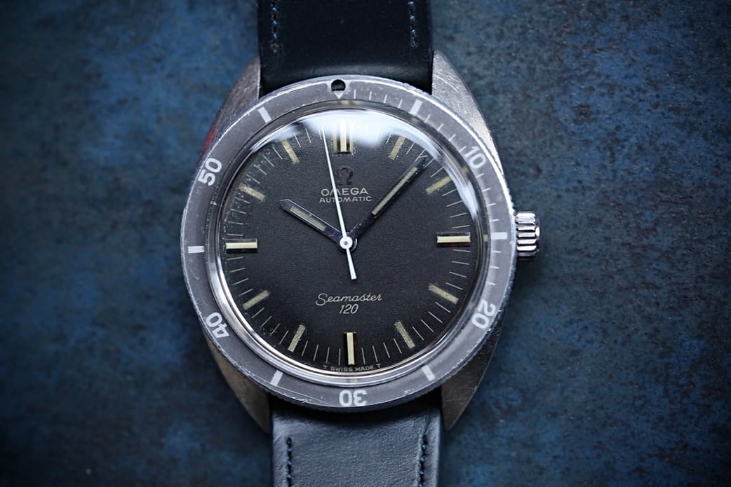 【希少】OMEGA シーマスター 120 自動巻き OMEGA】1970's シーマスター120 ボーイズサイズ ”BLUE” 純正3連ブレス