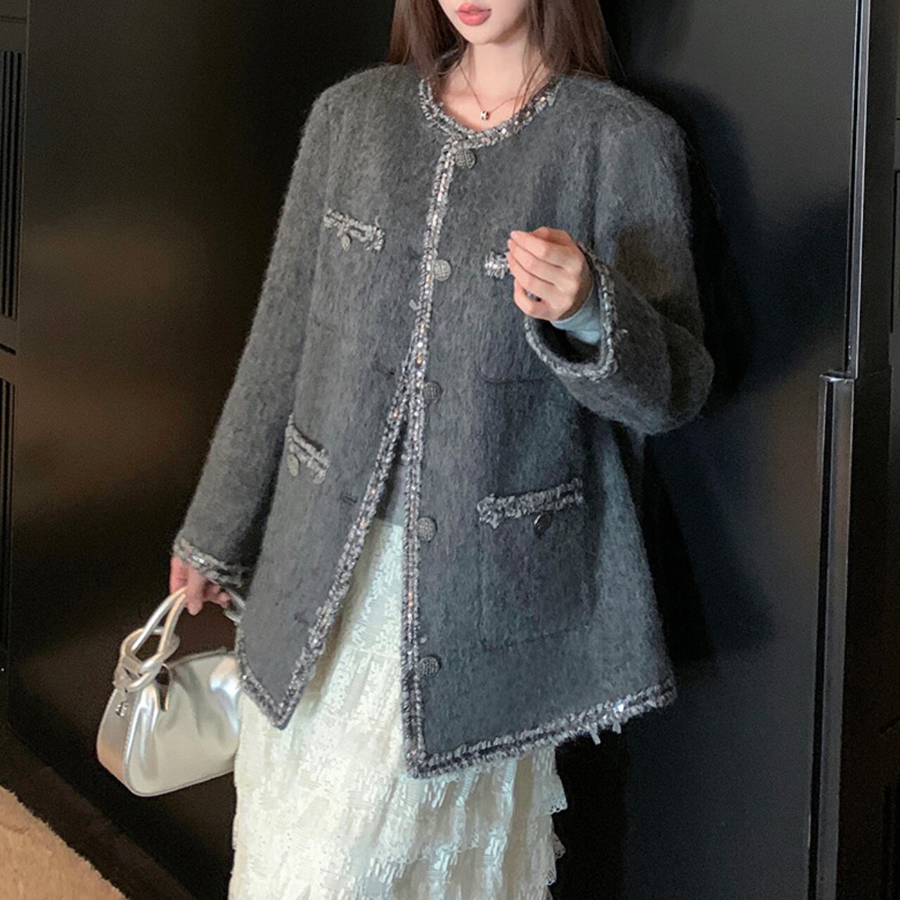 フリンジディテール ツイードジャケット A4456