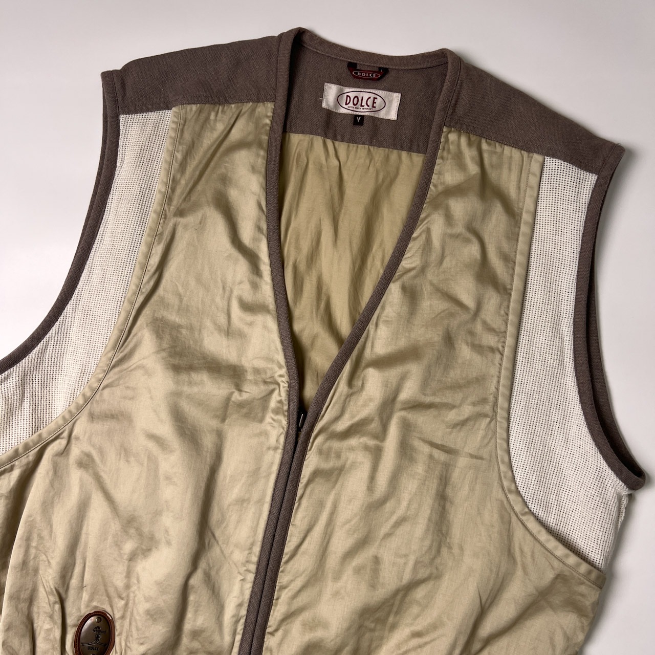 DOLCE ドルチェ リネン切替 コットン ジップアップ ワークベスト 5/ベージュ
