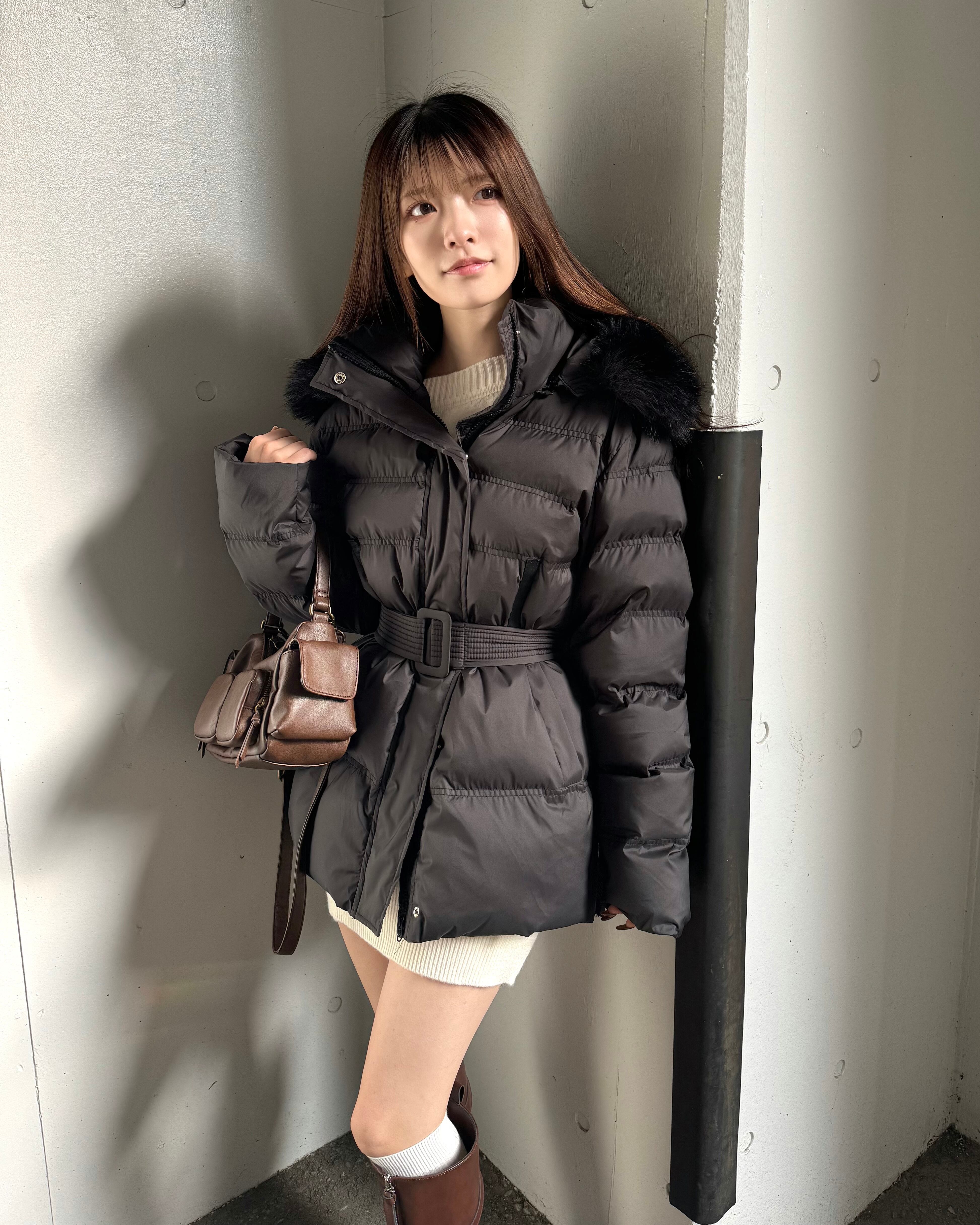 ベルト付きパディッドコート V04366