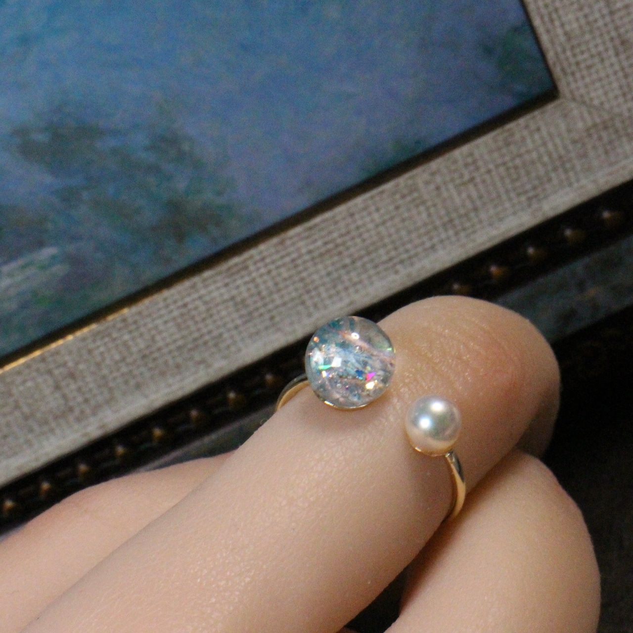 【抽選販売】新色追加【選べる8色】絵画と国産あこや真珠を纏う Lumière ring 【受注制作】