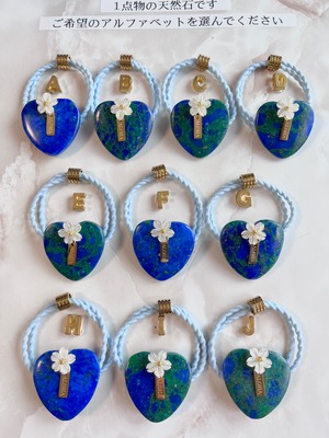 Lapis malachite hair accessory(ラピスマラカイト×プルメリアヘアゴム)